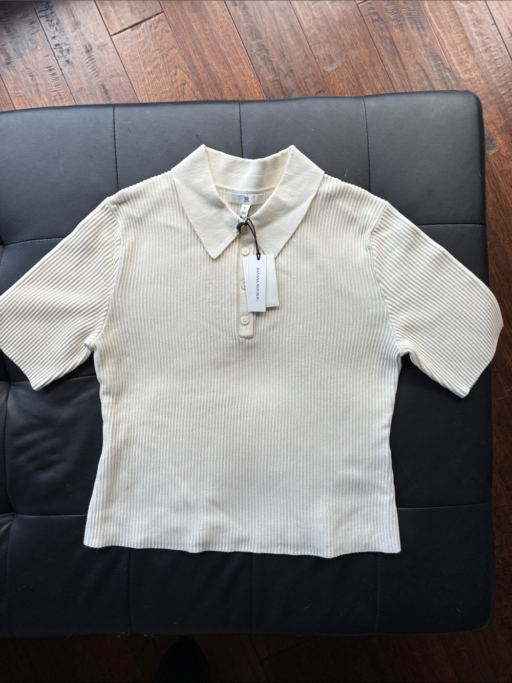 Banana Republic Cream Ribbed Polo Knit Short Sleeve Top